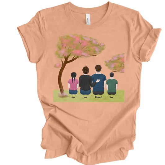 Personalized Family T-Shirt, Customize Names and Realistic Features