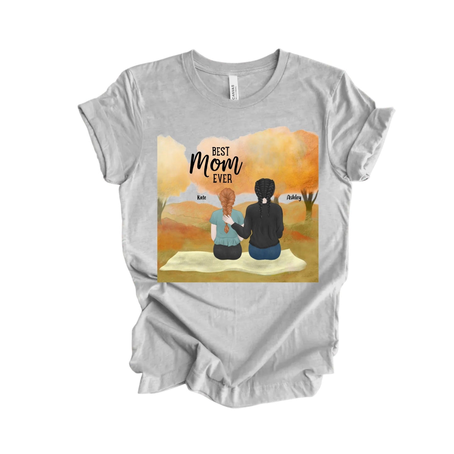 PERSONALIZED MOTHER AND CHILDREN T-SHIRT WITH WINGS - CUSTOM HAIR COLOR, SKIN TONE, AND NAMES