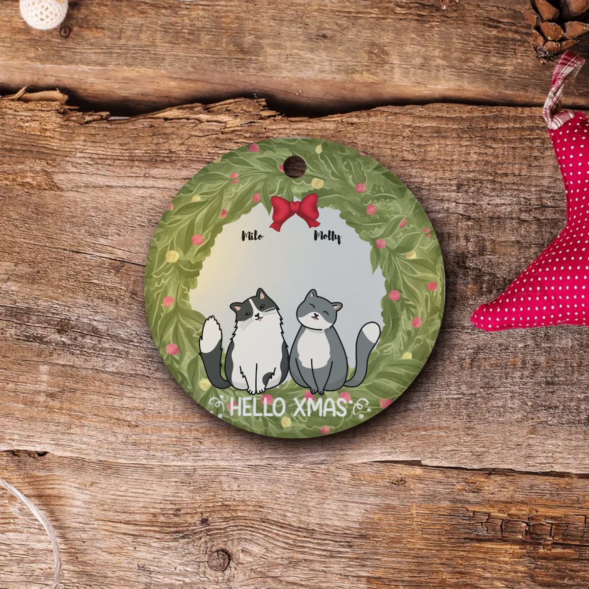 Christmas Customized Pets Christmas Circle Ornament| Customizable Pet Christmas Ornament: Choose 1, 2, or 3 Pets!