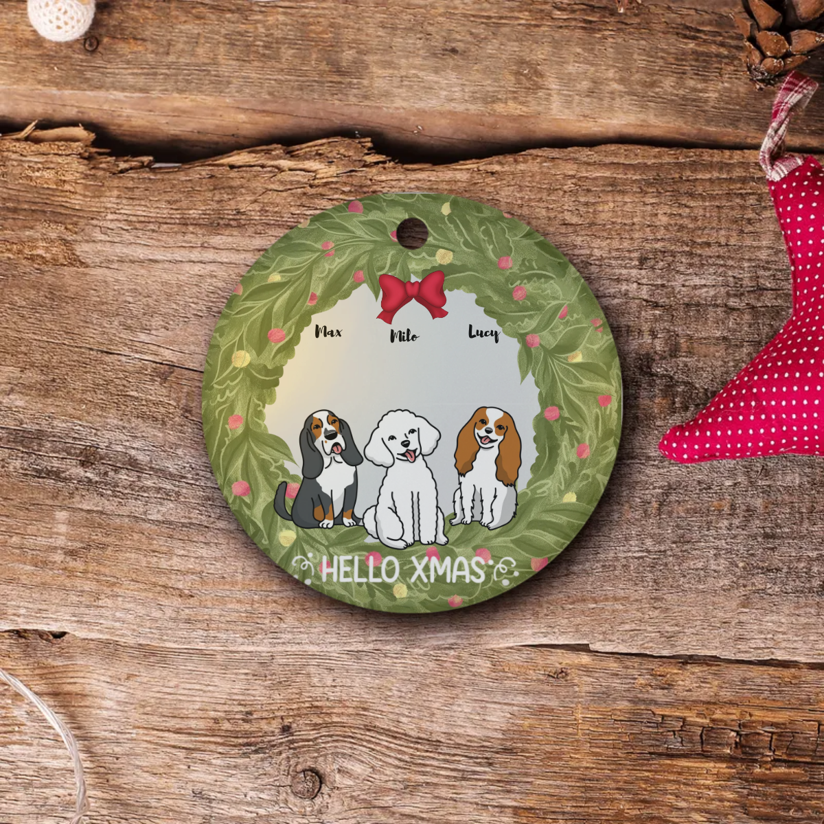 Christmas Customized Pets Christmas Circle Ornament| Customizable Pet Christmas Ornament: Choose 1, 2, or 3 Pets!