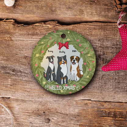 Christmas Customized Pets Christmas Circle Ornament| Customizable Pet Christmas Ornament: Choose 1, 2, or 3 Pets!