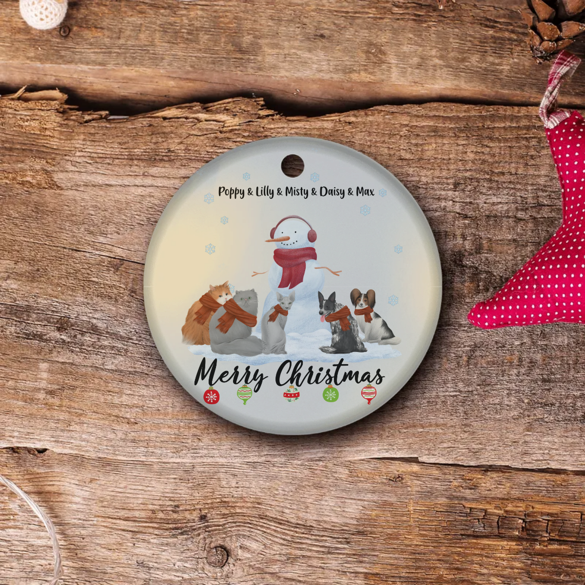 Christmas Five-Pets Ornament | Pet-Focused Christmas Keepsake: Customizable for 1-5 Pets