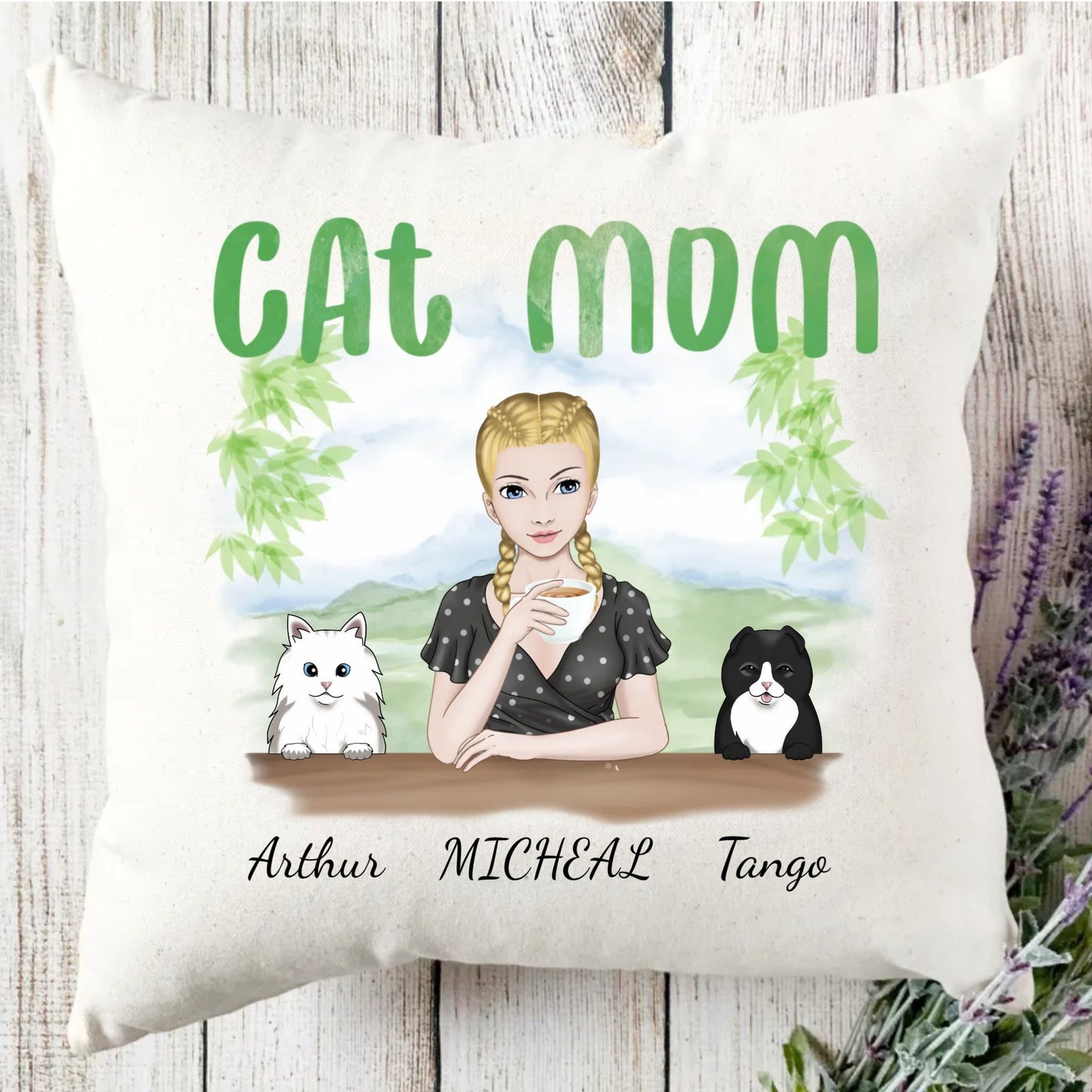 Cat Mom Personalized Pillow