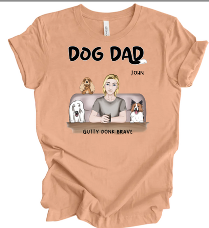 Custom "Dog Dad" T-Shirt: Personalized with Your Dogs' Names and Breeds for Every Proud Dog Dad