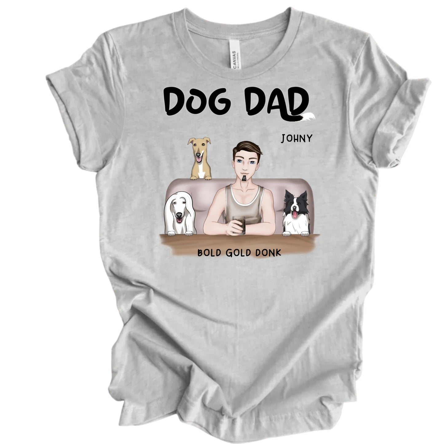 Custom "Dog Dad" T-Shirt: Personalized with Your Dogs' Names and Breeds for Every Proud Dog Dad