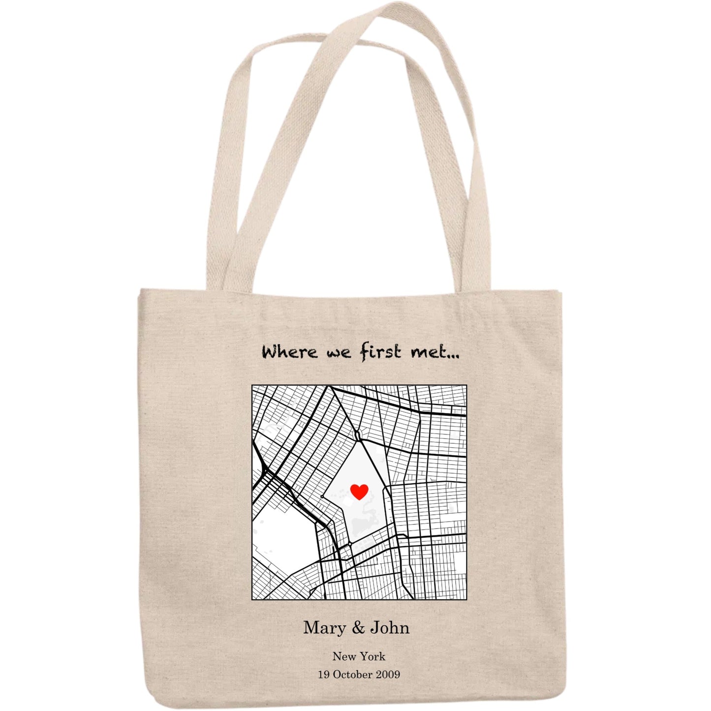 Where we first met...Home sweet home...personalized totebag