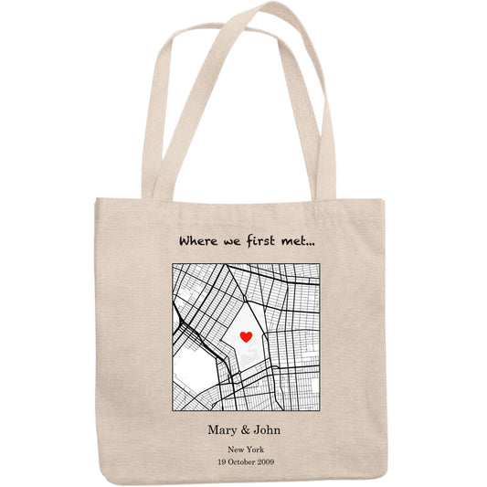 Where we first met...Home sweet home...personalized totebag